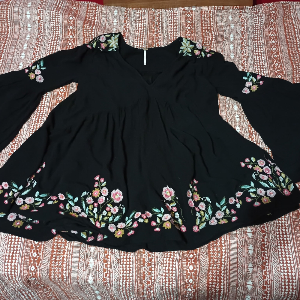 Free People Black Embroidered Tunic